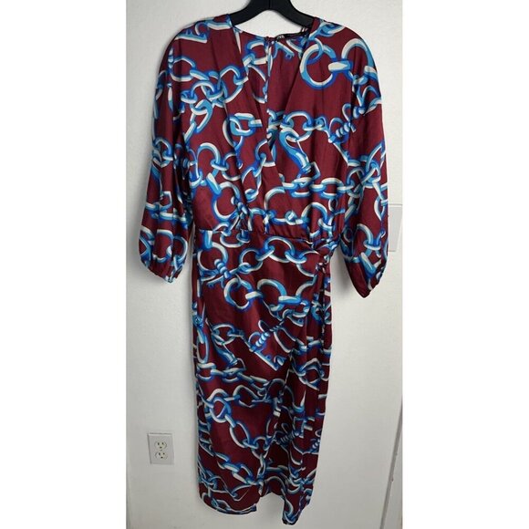 Zara Chain Print V-neck Midi Dress Size S Multicolored Spring Vacation New - Picture 13 of 16